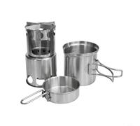 Eawfgtuw Portable Wood Burning Stove Camping Cooking Set Stainless Steel Firewood Cookware with Pot Lid Support Windproof Outdoor Kitchen