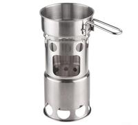 Eawfgtuw Portable Wood Burning Stove Stainless Steel Campfire Kit with Cooking Pot Set, Windproof Design and Measuring Scale for Outdoor Camping Hiking