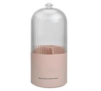Eawfgtuw Rotating Makeup Brush Holder, Cosmetic Storage Box for Desktop Beauty Organization, Plastic Container with Cover for Brushes and Tubes, White(Pink)