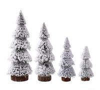 Eawfgtuw Set of 4 Mini Snowy Artificial Christmas Trees with Wooden Base for Holiday Tabletop or Desk Decoration, Green, 15-30cm Height