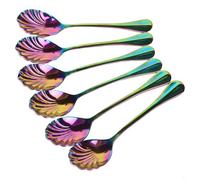 Eawfgtuw Shell Shaped Stainless Steel Long Handle Dessert Spoon Set, Mirror Polished Rust Resistant Cutlery for Coffee Stirring, Ice Cream, Weddings, Parties, Restaurant(color)