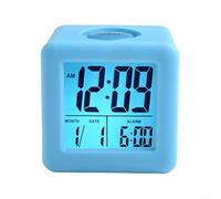 Eawfgtuw Soft Square LCD Digital Alarm Clock with Silicone Protective Sleeve, Snooze Function, Date and Moment Display, Backlit Screen(Blue)