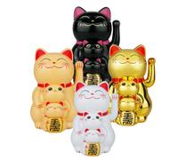 Eawfgtuw Solar Powered Automatic Waving Lucky Cat Ornament Set of Three for Shops Offices and Home Decor, No Battery Required, Beckoning Cat Figurines in Yellow White Bl(Black)