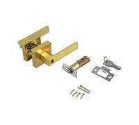 Eawfgtuw Square Privacy Door Lever Handle Set with Lock and Keys, External/Internal Door Lock Set with Tubular Latch, Aluminum Alloy Construction, Fits 30-50mm Wooden(Gold)