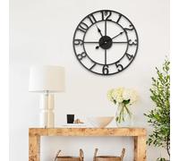Eawfgtuw Vintage Metal Outdoor Wall Clock, Antique Style Clock, Large 34cm/40cm Silent Garden Patio Decor Waterproof Kitchen Bedroom Living Room Farmhouse Style(B)