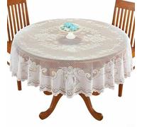 Eawfgtuw White Lace Tablecloth Polyester Angel Pattern Table Cover for Wedding Party Banquet Holiday Dinner Indoor Outdoor Use Rectangular 152x213cm or Round 178cm with(Round: dia.178cm)
