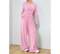 Eawfgtuw Women's Regular Fit Two-Piece Set S-XXL Solid Style | Soft polyester fabric, lightweight feel, easy care, machine washable, durable wear