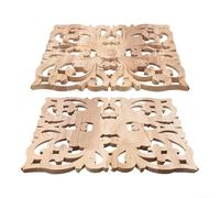 Eawfgtuw Wood Applique European Carved Decorative Onlay Rubber Wood Furniture Cabinet Door Ornament Wall Decor Handcrafted Floral Pattern (24x24cm)