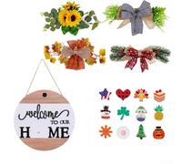Eawfgtuw Wooden Round DIY Interchangeable Seasonal Welcome Sign Wreath Decoration For Front Door Or Wall, Rustic Farmhouse Porch Holiday Home Decor, 29.5cm