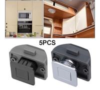 Eawfgtuw Zinc Alloy Push Button Catch Lock for Cupboard Door in, Camper, Caravan or Boat, Chrome and Black Cabinet Latch Knob with Handle Function, 5 Pack Incl(Black)