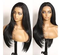 Eawwii 13x6 HD Lace Front Glueless Black Wig for Women Free Parting Layered Straight Synthetic Hair Natural Hairline Heat Resistant Beginner Friendly Daily Use 24 Inch