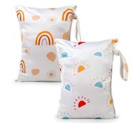 eaxin 2 Pack Cloth Diaper Bags Stain Resistant Reusable Travel Storage Stroller Daycare Dirty Baby Items Beach Pool Yoga Gym Bag for Wet Toddlers, Sun Rainbow, Modern