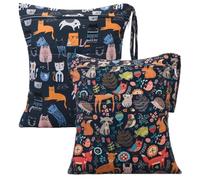 eaxin 2 x Cloth Nappy Bags for Wet and Dry Cloth Nappies, Black Animal, L, Animal Print