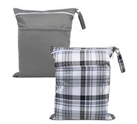 eaxin 2pcs Cloth Diaper Wet Dry Bags Waterproof Reusable with Two Zippered Pockets Travel Beach Pool Daycare Soiled Baby Items Yoga Gym Bag for Swimsuits or Wet Clothes- Plaid