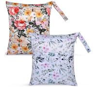 eaxin Waterproof Reusable Wet Dry Bags with Two Zip Pockets, flower, L, floral pattern