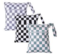 eaxin Wet Dry Bags Waterproof Reusable with Two Zippered Pockets Travel Beach Pool Stroller Daycare, Black,Grey Checkers, 30*36CM, Modern