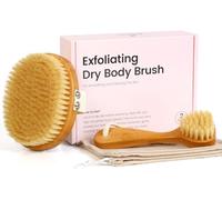 eaxun Bamboo Dry Brushing Body Brush Set, Natural Exfoliating Boar Bristle Face & Body Scrub Brush for Lymphatic Drainage, Cellulite, Blood Circulation and Glowing Skin, 2 Pack