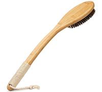 eaxun Exfoliating Back Scrubber for Shower with Curved Long Handle, 16.7 Inches Bamboo Body Brush with Natural Bristles for Wet or Dry Brushing, Body Exfoliator Back Washer Bath Tool for Men & Women