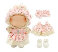 Eayaele Clothes for Labubu - 4PC Set with Shoes for 6.7 Inches Doll, Premium Outfit with Accessories, Stylish Clothes for Labubu (NO Doll)(Pink Plaid)