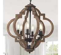 Eayaya Farmhouse Chandeliers for Dining Room, 6-Light Rustic Dining Room Light Fixture Over Table, Wood Black Hanging Pendant Lights Kitchen Island, Boho Chandelier for Bedrooms Entryway Living Room