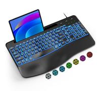 EAYBLLY Computer USB Wired Keyboard, Ergonomic Keyboard with Wrist Rest, Plug and Play, Foldable Stands, Spill-Resistant, Quiet Full Size Keyboard for Windows Desktop, Laptop, PC, Gaming