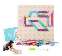 Eayoly Alphabet Wooden Puzzle - Geoboard Graphical Board With Pattern Cards | Wooden Alphabet Construction Puzzles Preschool Educational Learning Letters Numbers Shapes Construction