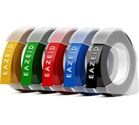 EazeID Compatible with Dymo Embossing Label Tape Omega Junior 9mm 3D | Self-Adhesive Plastic Black/Red/Blue/Green/Yellow Compatible with DYMO Omega Junior Embossing Label Makers, 5-Roll