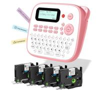 EazeID D210S Label Maker Machine with 4 Tapes, Pink Label Maker Waterproof Labels, Desktop Labeler Machine with Tapes Bundle for Home Kids School Items, Keyboard Labeler with 16 Fonts 800+ Icons