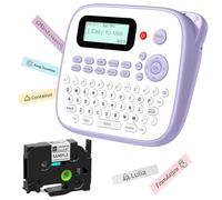 EazeID Label Maker Machine with-Tape Waterproof, D210S Portable QWERTY Keyboard Label Maker, Kids Labeler Multiple Symbols for Home Office School Supplies Use, Purple