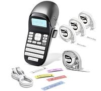 EazeID Label Maker with 4PK White Tape, Bluetooth Label Maker Portable with Keyboard, Rechargeable Label Printer with Backlit Screen, Built-in Memory for Home Office Organization LT12