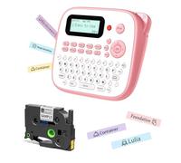 EazeID Pink Label Maker Machine with-Tape Waterproof, Portable Kids Label Maker, Keyboard Labeler Handheld, D210S Easy Labeler Machine with Multiple Fonts Frame Barcode for Home Office School Supplies