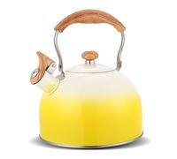 EAZHOP 2.5L Stovetop Whistling Kettle Stainless Steel Induction Hob Kettle for Gas Electric Hobs with Loud Whistle Wood Grain Handle Gradient Design for Home Kitchen Use (Yellow)