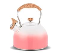 EAZHOP 2.5L Stovetop Whistling Kettle Stainless Steel Induction Hob Kettle for Gas Electric Hobs with Loud Whistle Wood Grain Handle Gradient Design for Home Kitchen Use (Pink)
