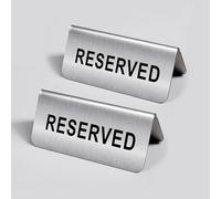 EAZHOP 2 Pcs Reserved Table Sign 6x10cm V-Shape Double Side Stainless Steel 140g Waterproof Desk Sign for Restaurant Rental Home Cabin Hotel Outside Seating Coffee Table Office (2 Pcs Reserved)