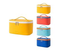 EAZHOP 22x12x14cm Makeup Bag for Women Large Capacity Waterproof Travel Cosmetic Organizer PU Leather Toiletry Pouch with Handle for Daily Makeup Brush Storage (Yellow)