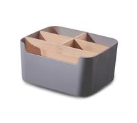 EAZHOP 5 Compartment Desk Organiser 18.2×14.6×9.3cm Square Bamboo Divider Storage Box Multi Colour Office Desktop Tidy for Cosmetics Stationery storage remote control holder (Gray)