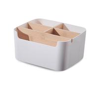 EAZHOP 5 Compartment Desk Organiser 18.2×14.6×9.3cm Square Bamboo Divider Storage Box Multi Colour Office Desktop Tidy for Cosmetics Stationery storage remote control holder (White)