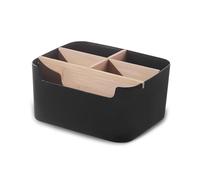 EAZHOP 5 Compartment Desk Organiser 18.2×14.6×9.3cm Square Bamboo Divider Storage Box Multi Colour Office Desktop Tidy for Cosmetics Stationery storage remote control holder (Black)