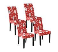 EAZHOP Christmas Chair Covers Set of 4 Stretchable Spandex Dining Chair Slipcovers with Santa Designs Washable Protector for Home, Hotel, Restaurant Holiday Decor (C)
