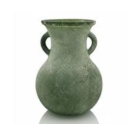 EAZHOP Frosted Glass Vase with Handles 20cm Vintage Marble Texture Double Eared Antique Vase Rustic Farmhouse Decor for Table Centrepiece Holiday Decorations (Sage Green)