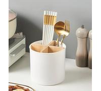 EAZHOP Modern Minimalist Utensil Holder, Kitchen Storage Organiser for Spoons Forks Chopsticks, Plastic, 13x13cm, Smooth Surface, Easy to Clean (White cylindrical storage rack)