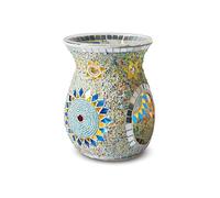 EAZHOP Mosaic Glass Tealight Candle Holder, Handmade Multicolored Floral Pattern Essential Oil Burner and Wax Melt Warmer for Home Decor (Sunflower)