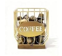 EAZHOP Square Coffee Pod Holder 13x10.5x14.2cm Metal and Wood Storage Organiser for K-Cup Capsules Gold Black Home Cafe Countertop Bar Station Accessories (Gold)