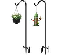 Eazielife Shepherds Hook for Outdoor Bird Feeders Pole 92 Inch Tall, Adjustable Heavy Duty Garden Hanger Stake Pole with 5 Prong Base, Shiny Black (2 Packs)
