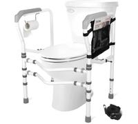 Eazy Foldable Toilet Safety Rail with Adjustable Height and Width, 360° Clamps, Durable Bathroom Support Frame for Elderly and Disabled with Handles, 300lb Capacity (Grey)