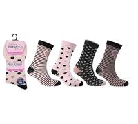 Eazy Grip Socks 6 Pairs Ladies Non-Elastic - Cotton Rich Comfort Fit, Soft Top Socks for Circulation Support - UK Size 4-8, Hearts & Spots Collection