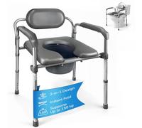Eazy Omni 3 in 1 Commode Folding Chair with Raised Toilet Seat, Handles, Backrest, and Bucket Converts to Shower Chair Premium Bathroom Safety Aid for Elderly, Disabled and Post Surgery