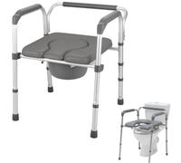 Eazy Omni Chair - 3-in-1 Bathroom Aid: Commode, Raised Toilet Seat & Shower Chair with Folding Frame, Soft PVC Seat & Backrest, Tool-Free Setup, 9L Pan with Lid, Adjustable Height, 136kg Capacity