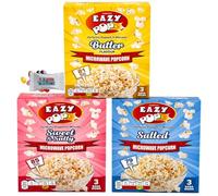 Eazy Pop Microwave Popcorn Variety Pack 9 Bags (3 Boxes) - Butter, Salted & Sweet & Salty Flavours | Microwave Popcorn Selection Bundle | Vegetarian Snack Boxed Treatz