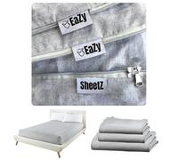 Eazy Sheetz® OLQ14G Fitted Sheet No Popping Off Zipped Fitted Sheet Zipped Design (Grey) Crisp Cotton Queen Olympic 168 x 203 x 35 cm (33